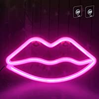 Umitive Letreros de Neon Labios- Luz Neón LED con 2 Ganchos- Batería o USB Accionado- Ahorro de Energía- Señal de Neón…